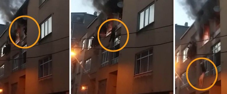 Yangında mahsur kalan iki kadın, üçüncü kattan aşağı atladı